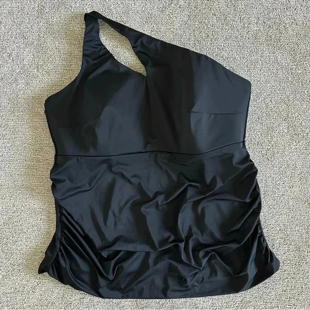 NEW Swim By Cacique Black Tankini Top One Shoulder No Wire Plus Size 32
